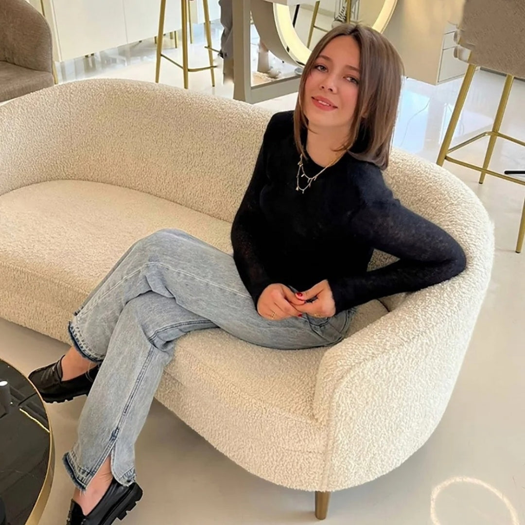 Dam stickad tröja i mohairblandning med lång ärm 6