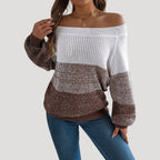 Dam stickad tröja med lång ärm och axelöppning 0