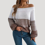 Dam stickad tröja med lång ärm och axelöppning 1