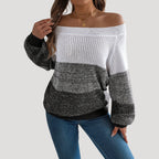 Dam stickad tröja med lång ärm och axelöppning 4