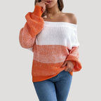 Dam stickad tröja med lång ärm och axelöppning 6