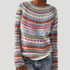 Mönstrad damstickad tröja i varm röd färg. 3