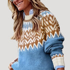 Dam stickad tröja överdimensionerad vintertröja med ribbade detaljer 0