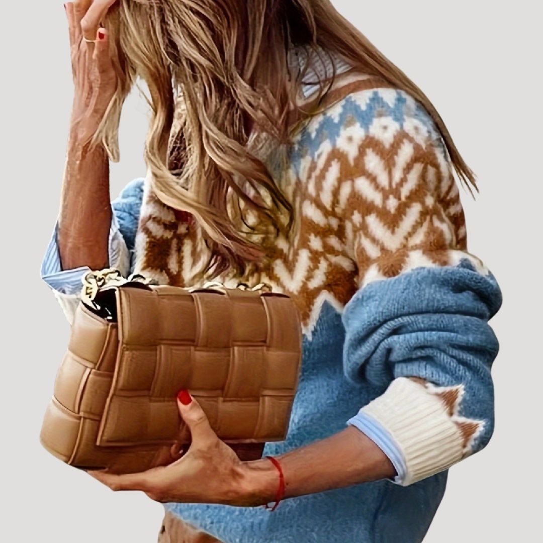 Dam stickad tröja överdimensionerad vintertröja med ribbade detaljer 1