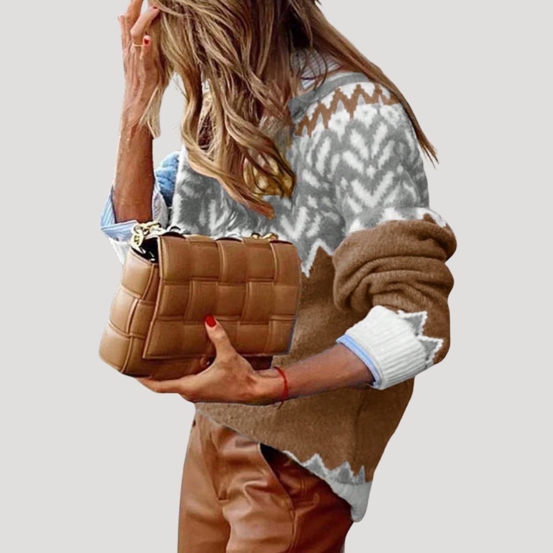 Dam stickad tröja överdimensionerad vintertröja med ribbade detaljer 3