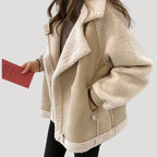 Dam teddy fodrad lång vinterjacka med dragkedja 0