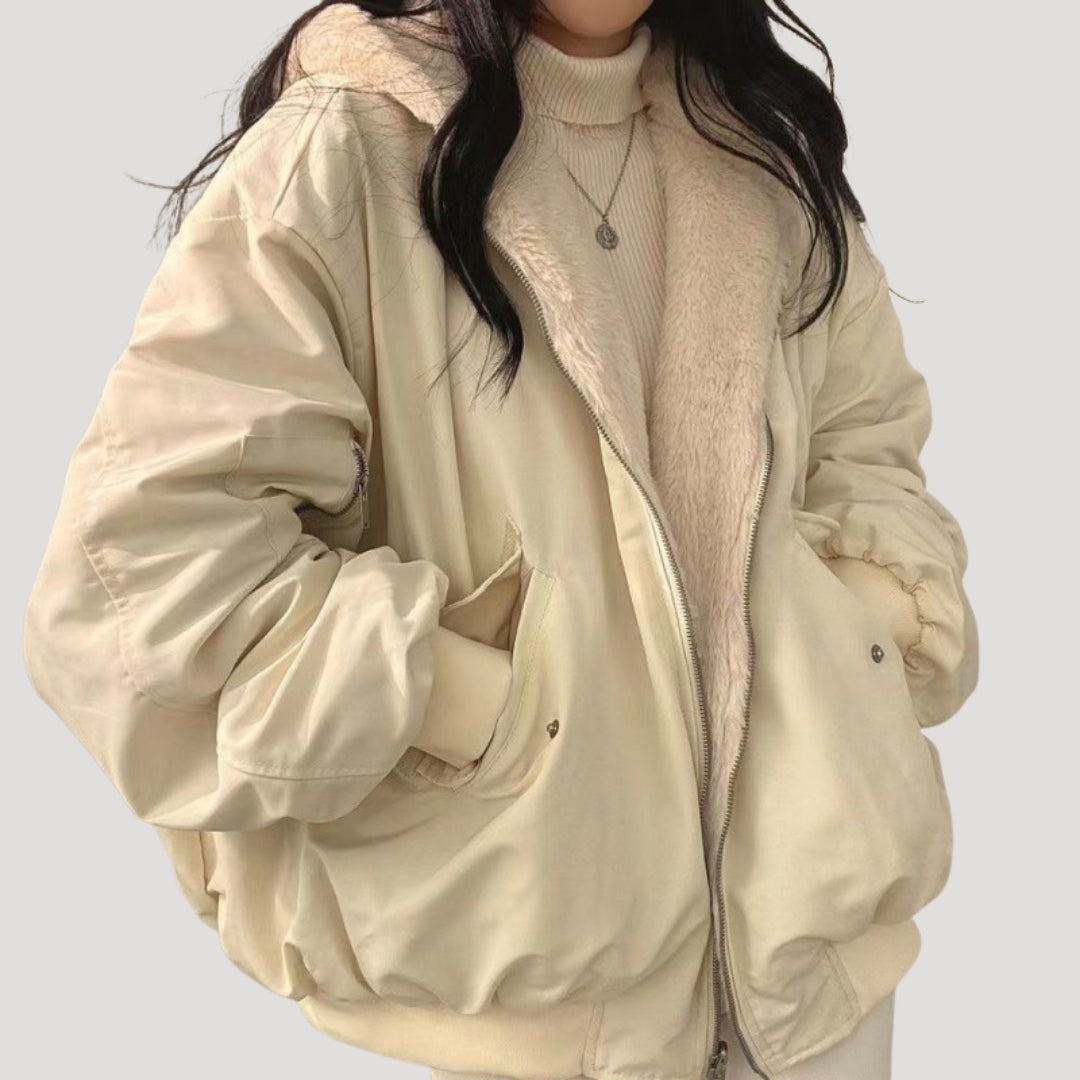 Dam teddy vinterjacka i fleece med dragkedja för vinter