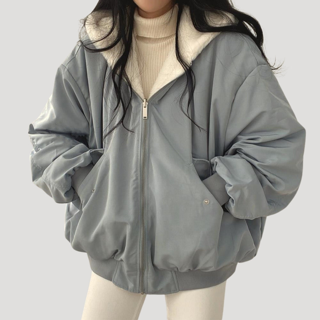 Dam teddy vinterjacka i fleece med dragkedja för vinter