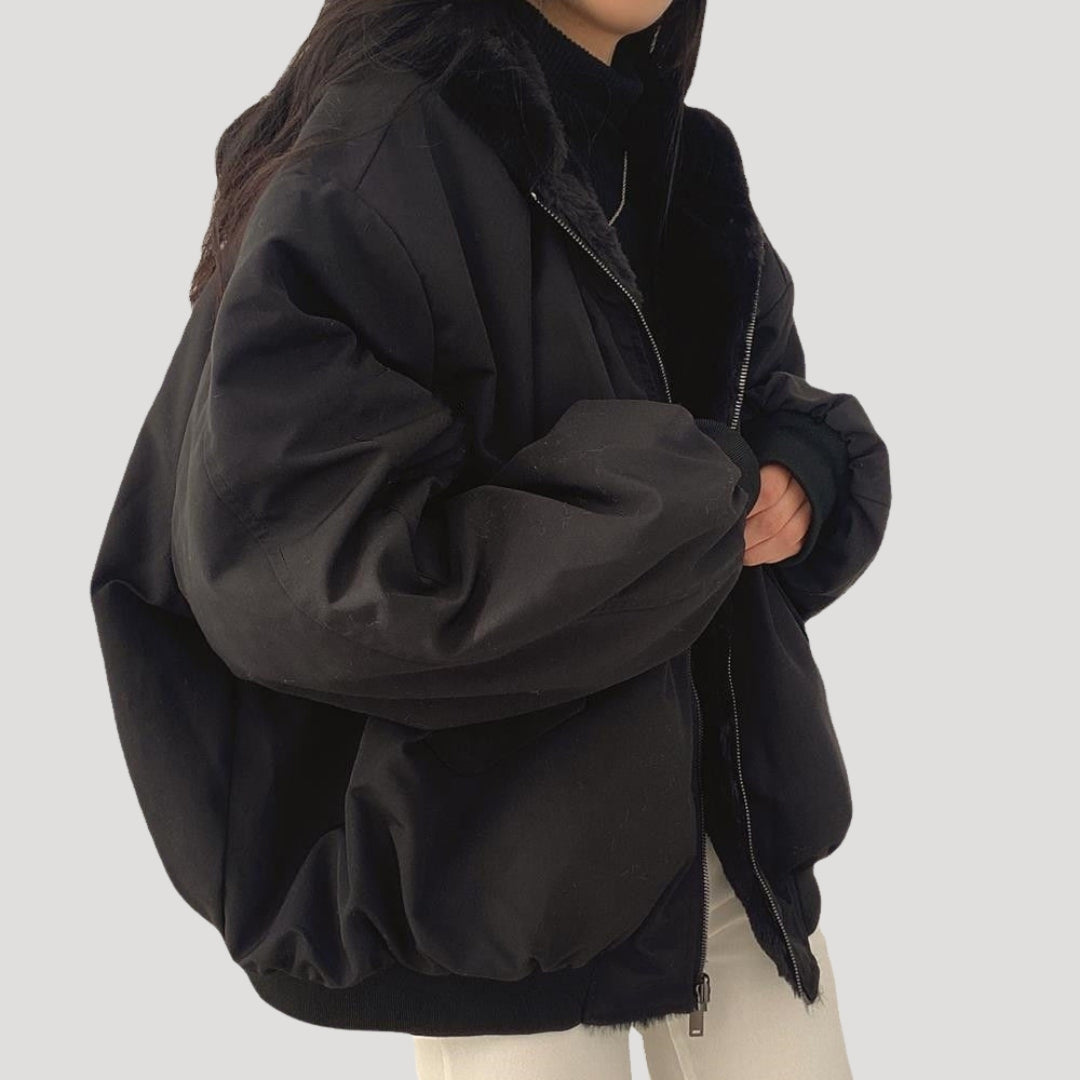 Dam teddy vinterjacka i fleece med dragkedja för vinter