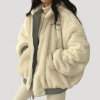 Dam teddy vinterjacka i fleece med dragkedja för vinter