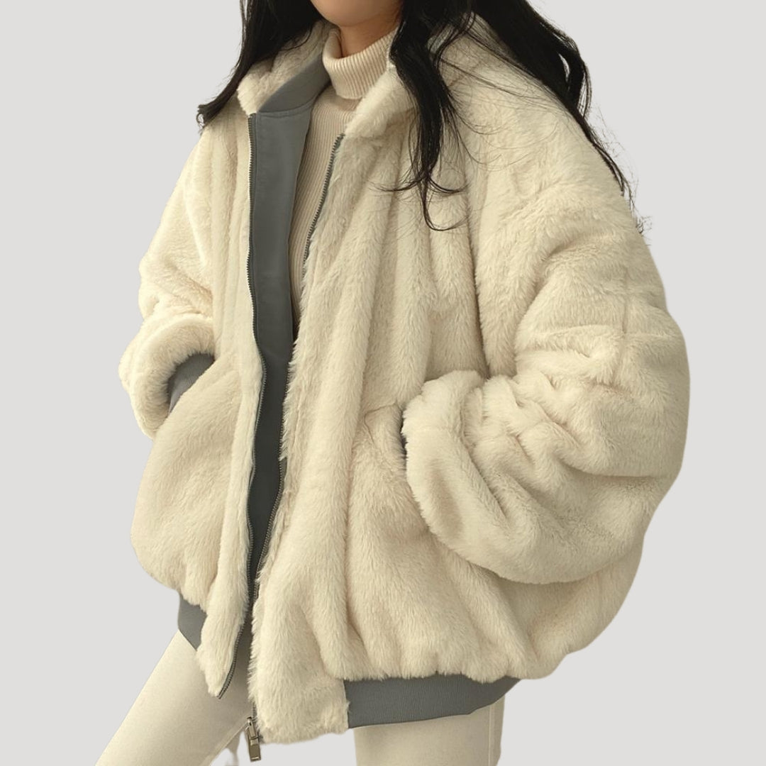 Dam teddy vinterjacka i fleece med dragkedja för vinter