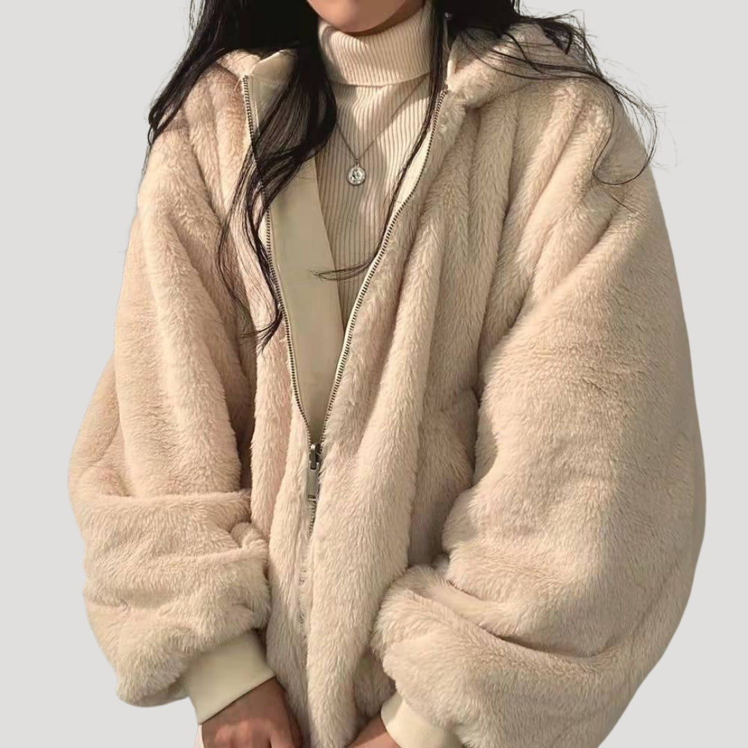 Dam teddy vinterjacka i fleece med dragkedja för vinter