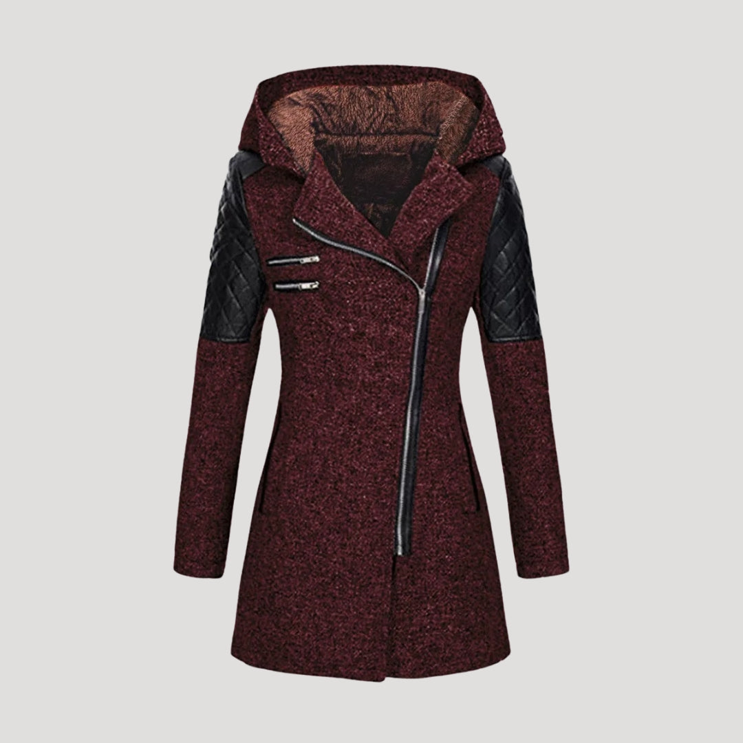 Dam tweed kappa med huva för vintermode 4