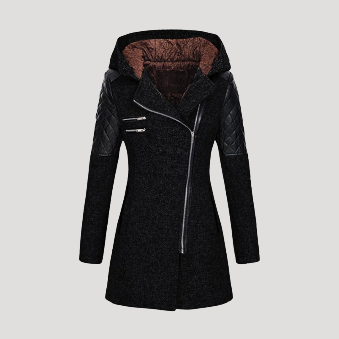 Dam tweed kappa med huva för vintermode 6