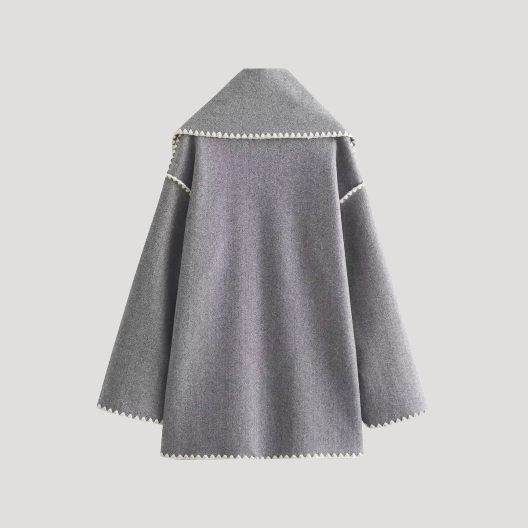 Dam ullblandning vintercape med fransar och halsduk 6