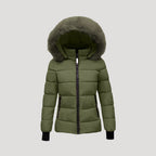 Dam vadderad lång vinterjacka med huva för kalla dagar