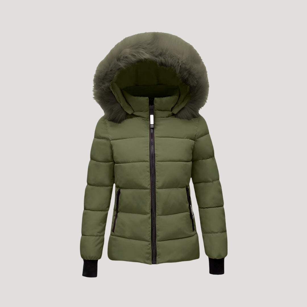 Dam vadderad lång vinterjacka med huva för kalla dagar