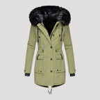 Dam vattentät lång vinterjacka med faux päls huva 4