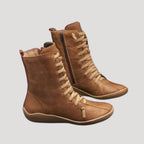 Dam vinterstövlar i läder med snörning och dragkedja 4