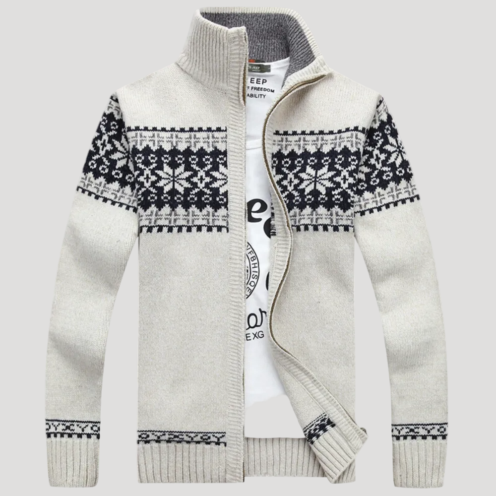 Herr Fair Isle stickad tröja med ståkrage och dragkedja 4