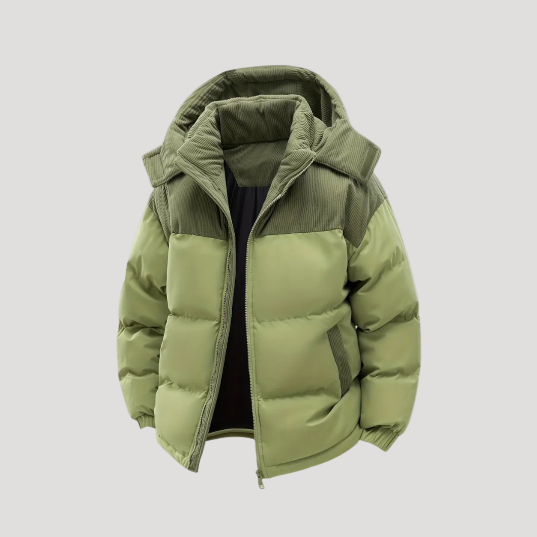 Herr isolerad vinterjacka med sladdhuva och fickor 0