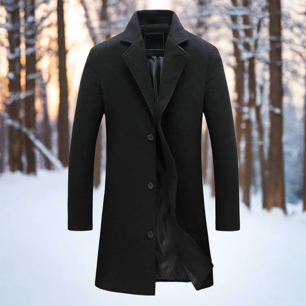 Herr knälång ullkappa enkelknäppt med notchkrage vinterkappa 1