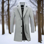 Herr knälång ullkappa enkelknäppt med notchkrage vinterkappa 2