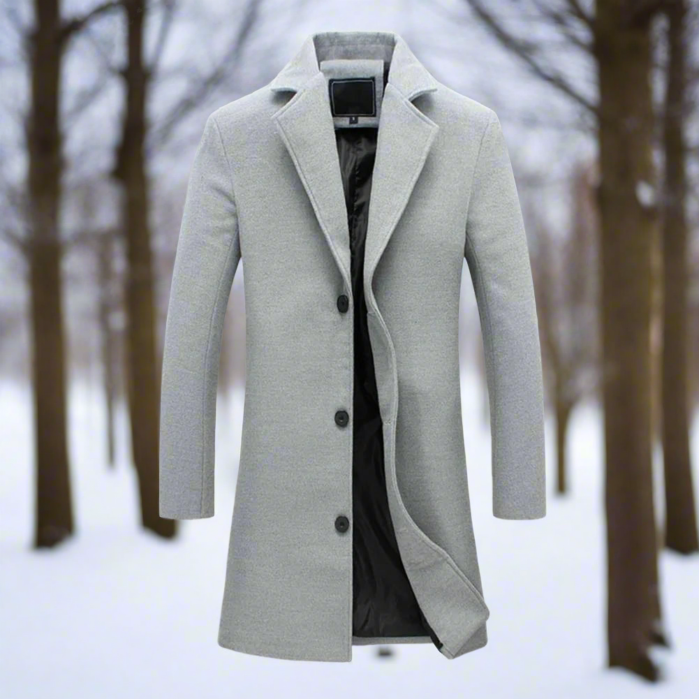 Herr knälång ullkappa enkelknäppt med notchkrage vinterkappa 2