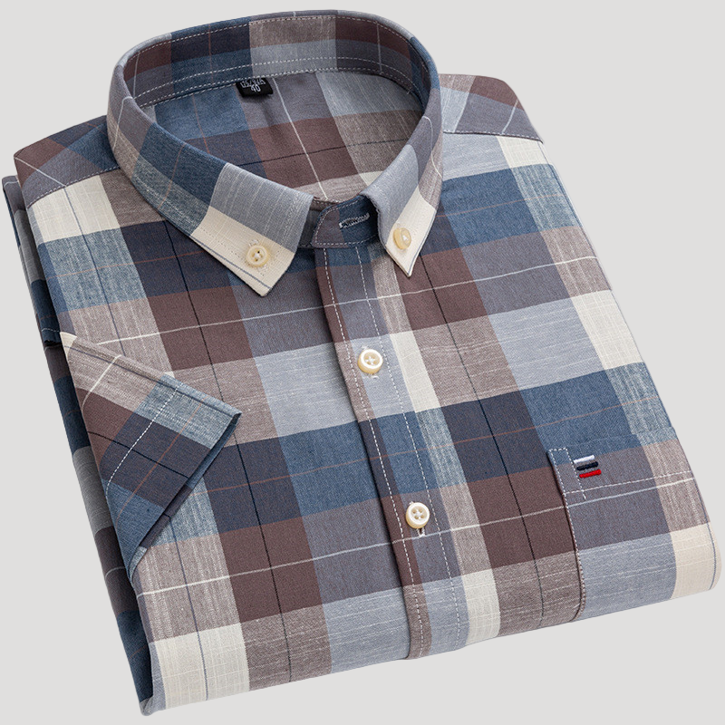 Herr kortärmad skjorta i rutig bomull för sommar 0