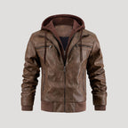 Herr läderjacka bomberjacka med avtagbar huva vinter