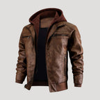 Herr läderjacka bomberjacka med avtagbar huva vinter