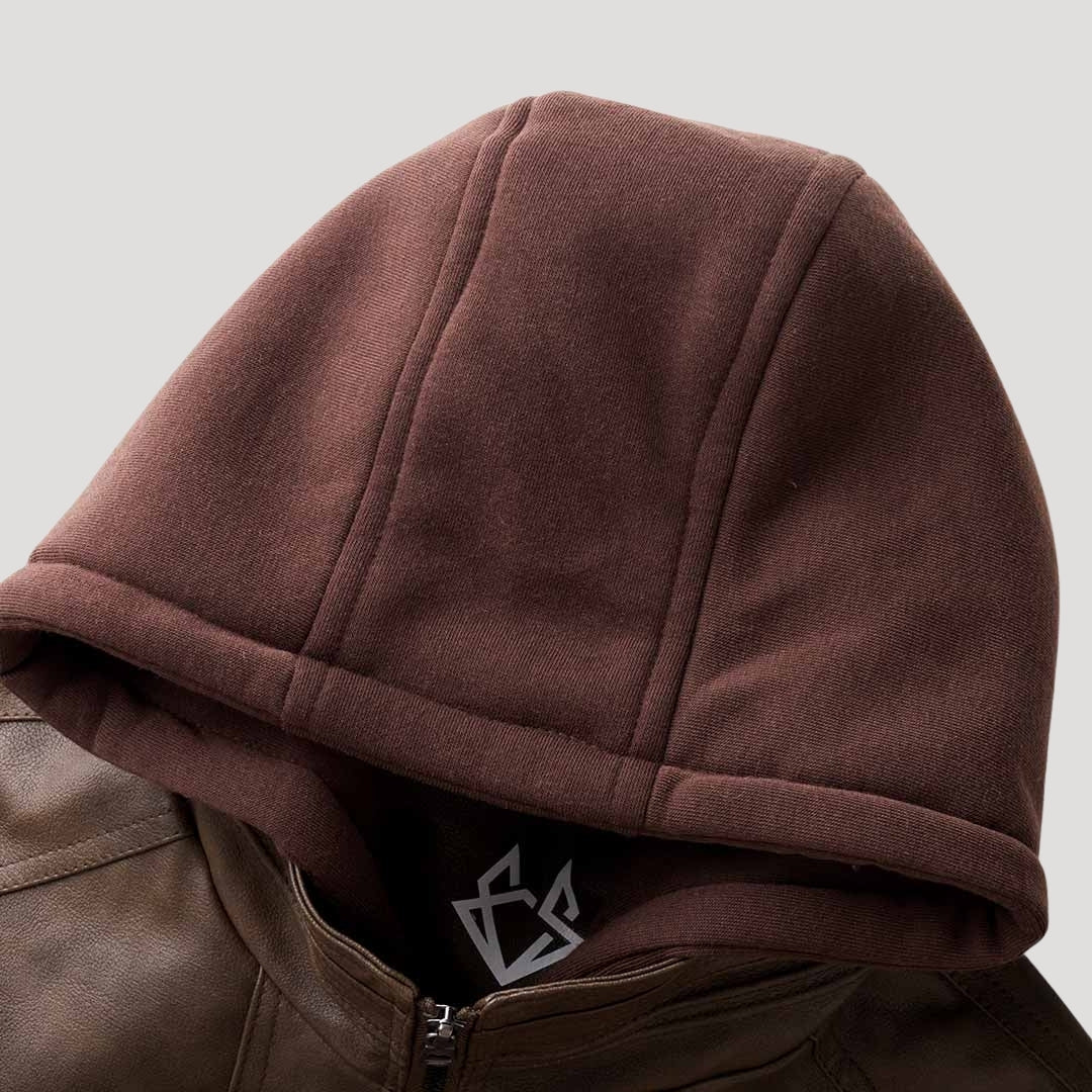 Herr läderjacka bomberjacka med avtagbar huva vinter