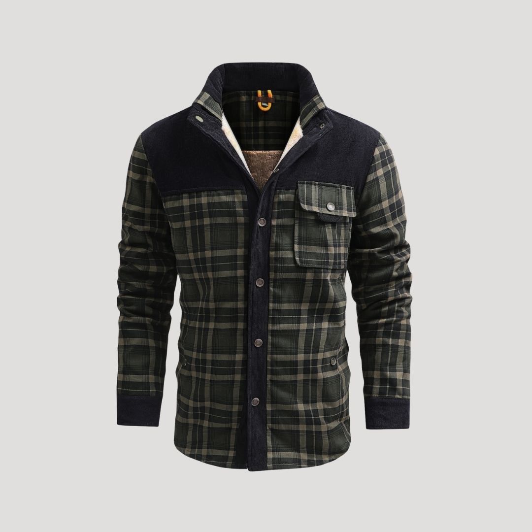 Herr rutig fleecefodrad vinterjacka med skjortkrage