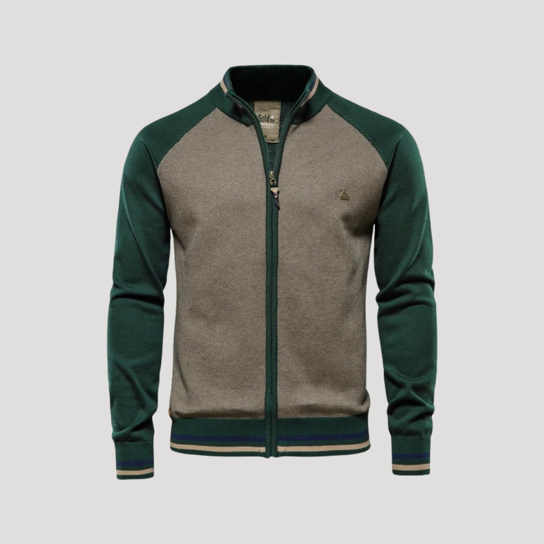 Herr stickad bomberjacka med dragkedja för alla årstider