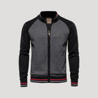 Herr stickad bomberjacka med dragkedja för alla årstider