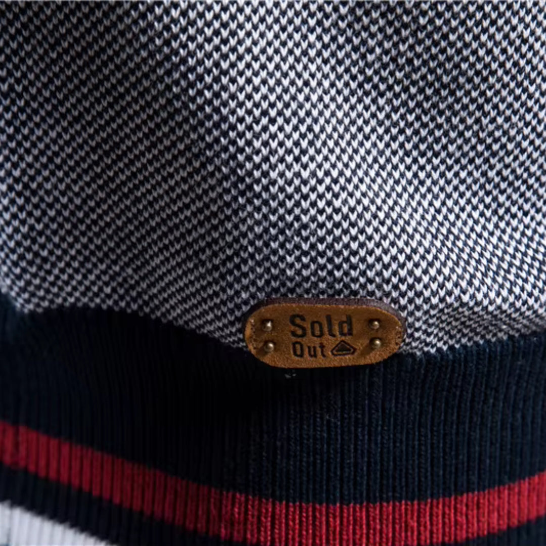 Herr stickad bomberjacka med dragkedja för alla årstider