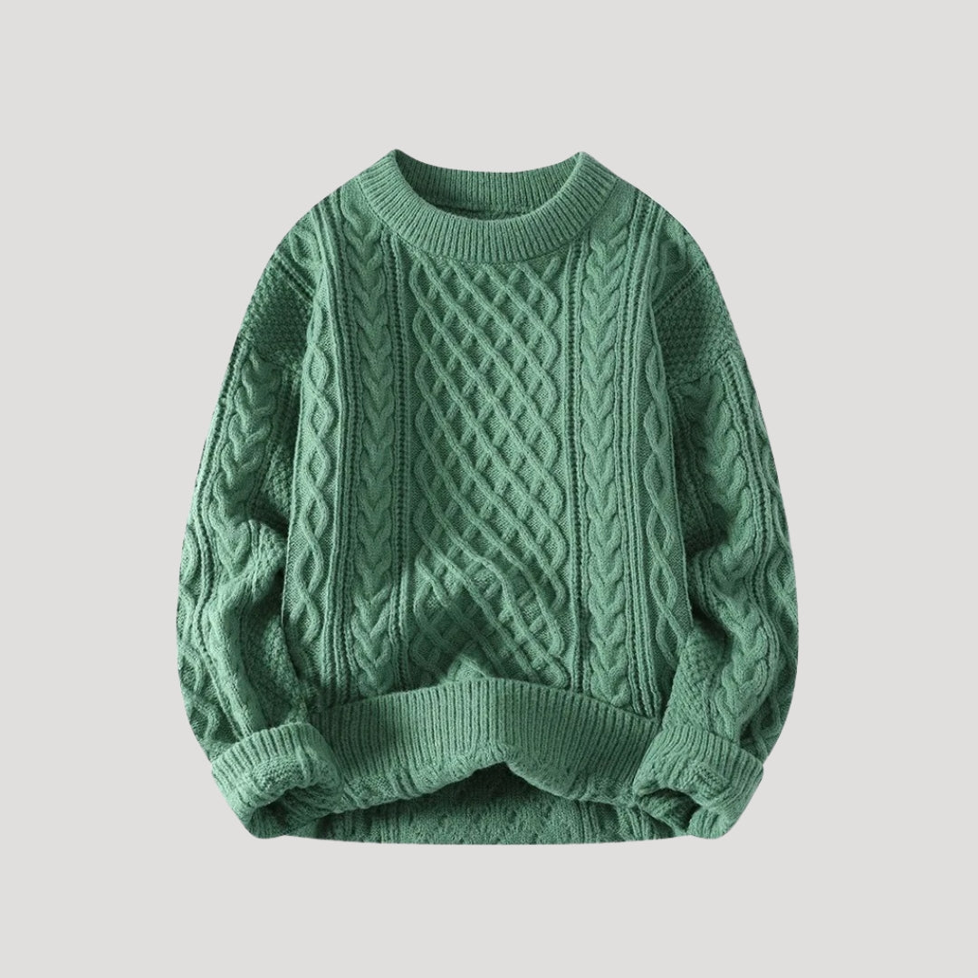 Herr stickad kabeltröja med besättning hals för vinter 3