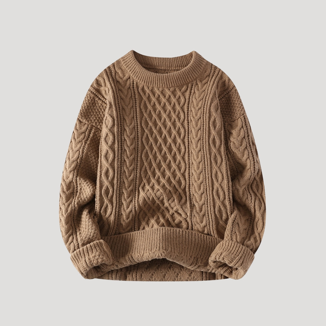 Herr stickad kabeltröja med besättning hals för vinter 5