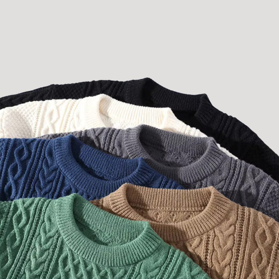 Herr stickad kabeltröja med besättning hals för vinter 6