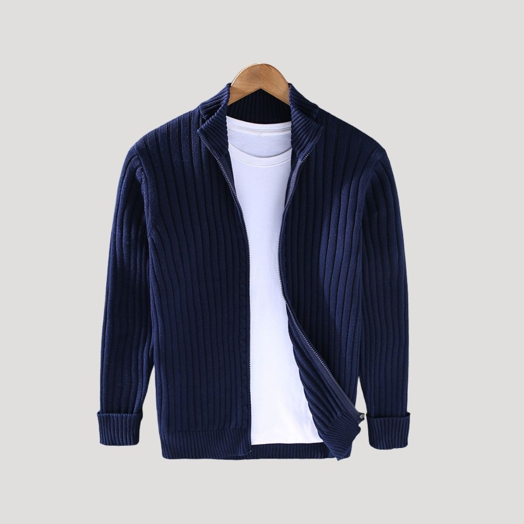 Herr stickad vinterjacka med dragkedja för kalla månader