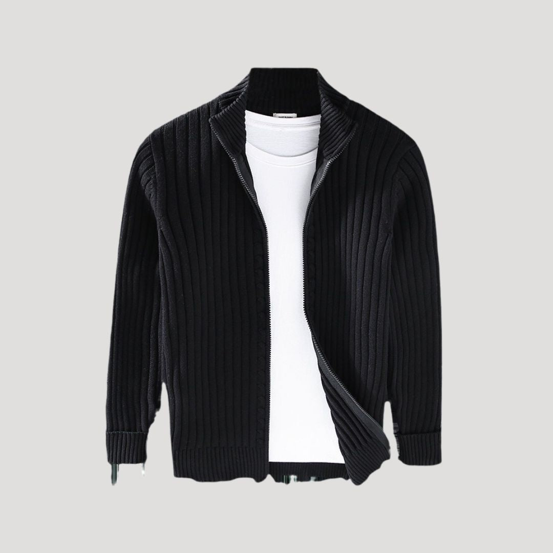 Herr stickad vinterjacka med dragkedja för kalla månader