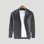 Herr stickad vinterjacka med dragkedja för kalla månader