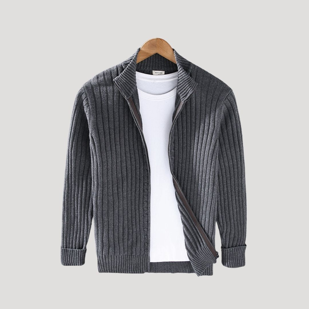 Herr stickad vinterjacka med dragkedja för kalla månader