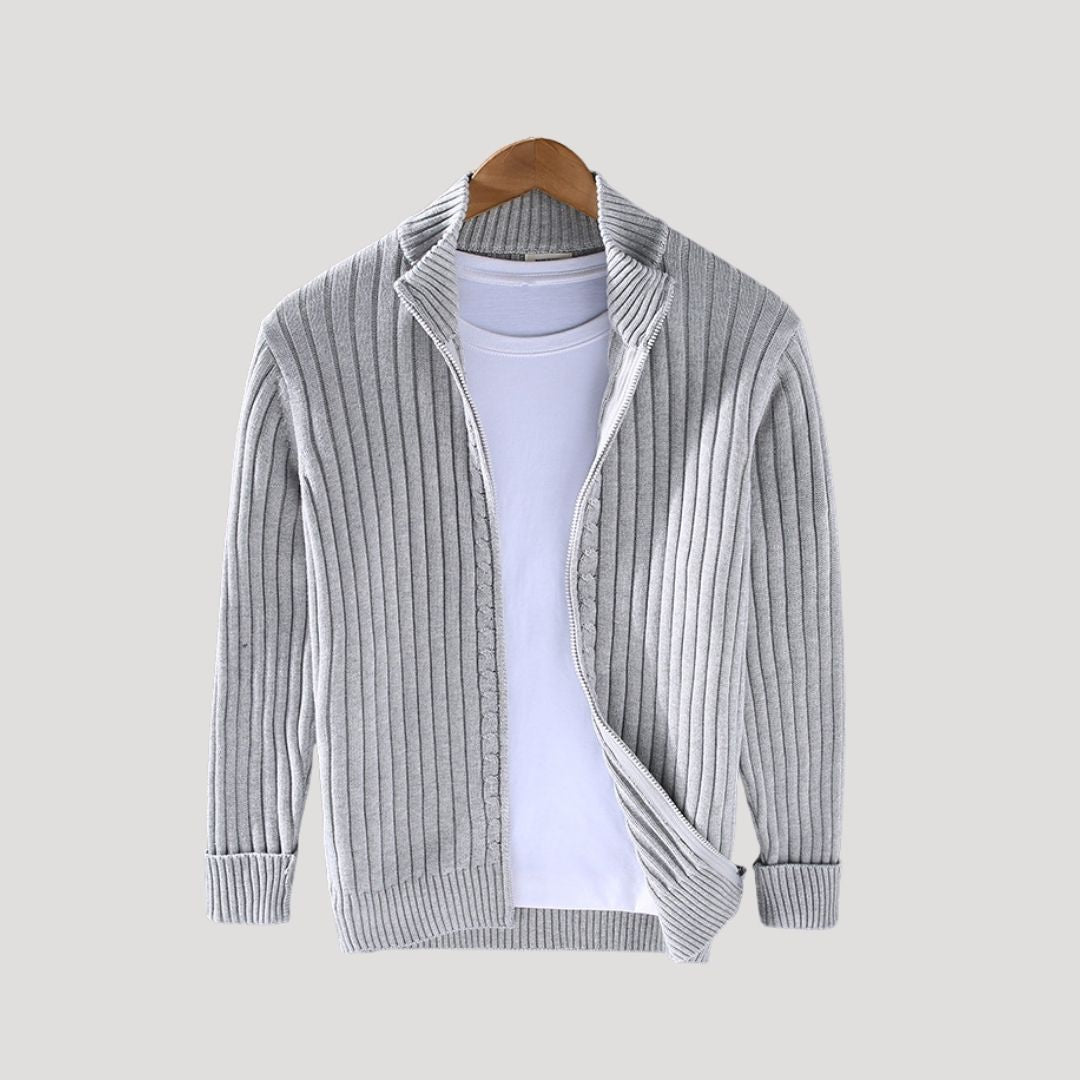 Herr stickad vinterjacka med dragkedja för kalla månader