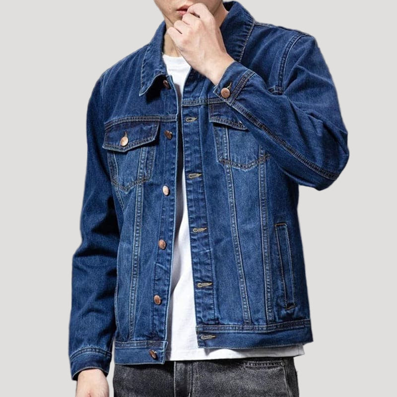 Herr svart jeansjacka klassisk rak passform med bröstfickor 0