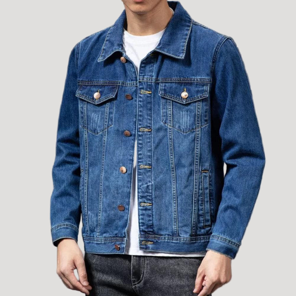 Herr svart jeansjacka klassisk rak passform med bröstfickor 1