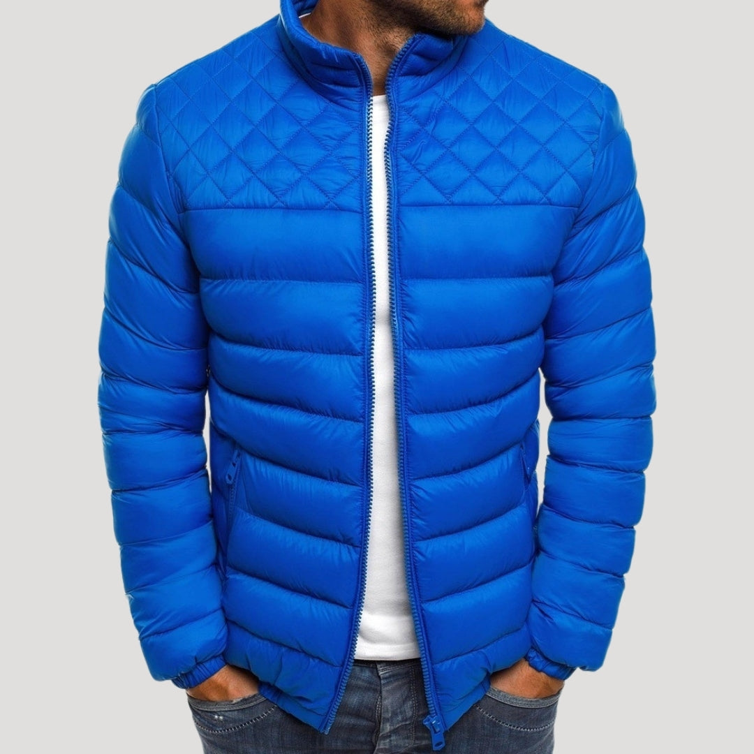 Herr svart pufferjacka lätt quiltad vinterjacka med dragkedja