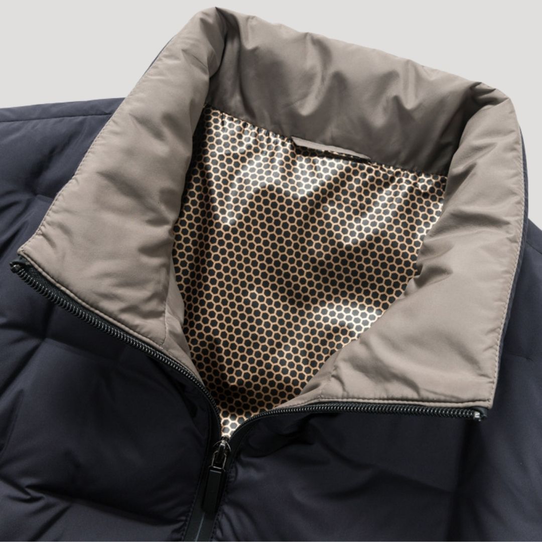 Herr svart pufferjacka quiltad med vattentålig design vinter