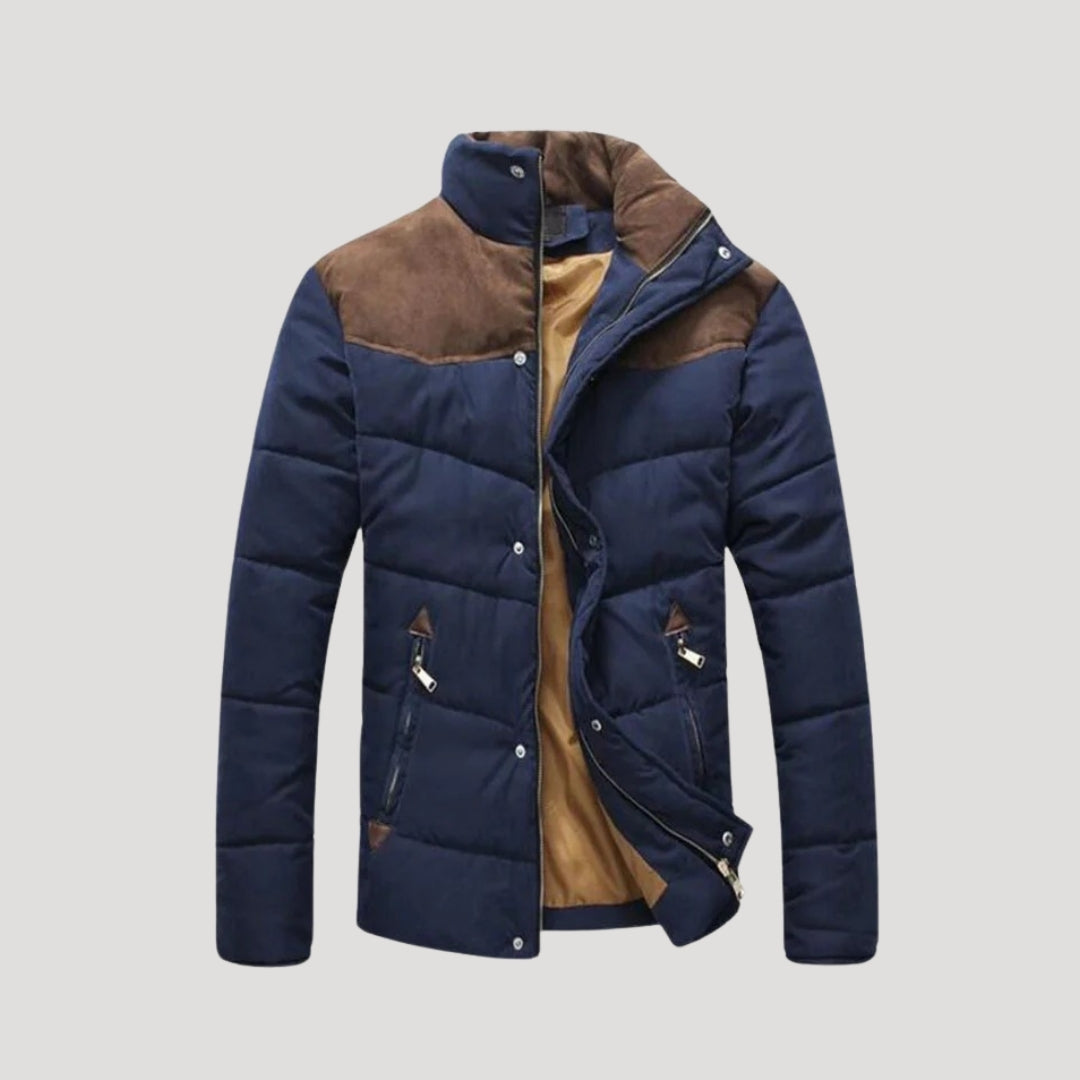 Herr vadderad quiltad vinterjacka med hög krage