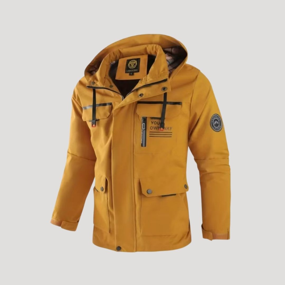 Herr vadderad vinterjacka med huva och slitstarkt yttre